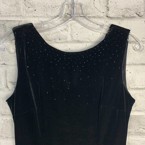 Vintage 90s Cleo Black Velvet Beaded Sleeveless Maxi Dress - Picture 3 of 15